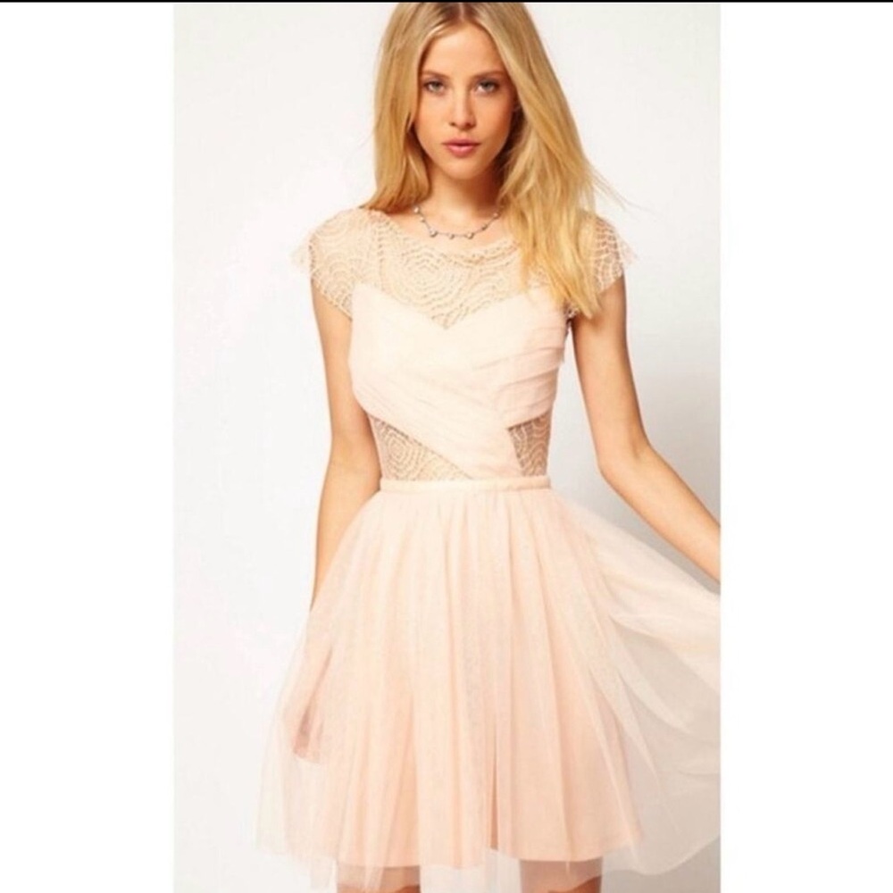 Anthropologie Peach Lace Mini Dress